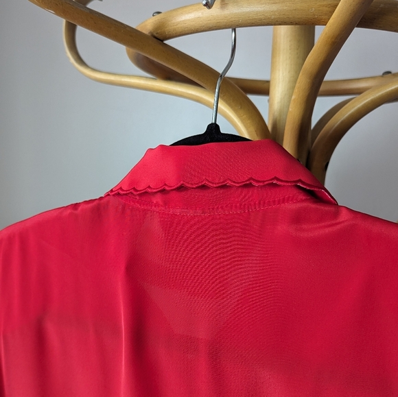 Vintage Functionals red button down blouse w/ floral collar - Picture 7 of 9